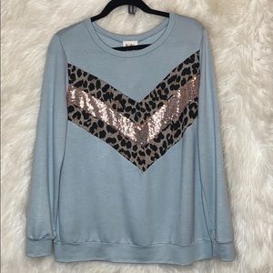 NWOT BIBI LONG SLEEVE CHEETAH & ROSE GOLD SEQUINS